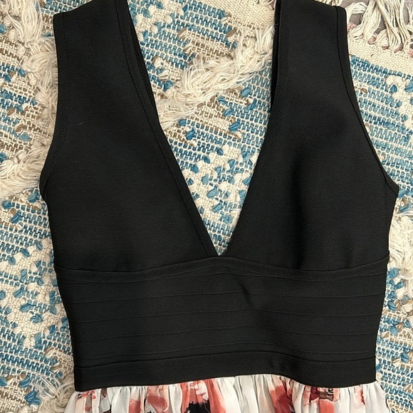 Bandage Dress with Chiffon Poppy Print - Picture 2 of 6